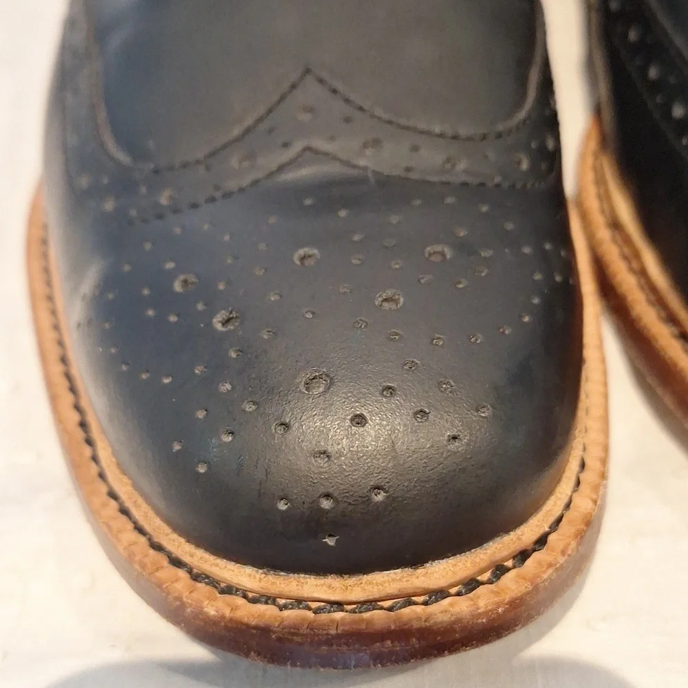 Tsubo Black Leather Brogue Wingtip Boots for Men Size 9.5